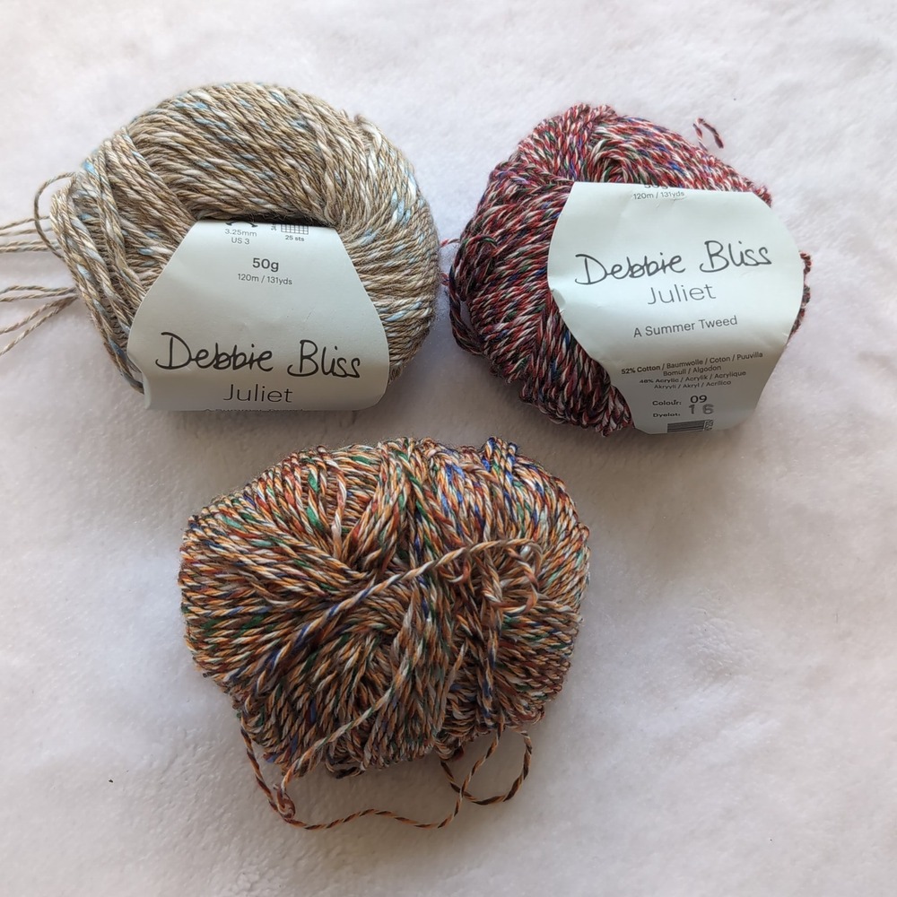 Debbie Bliss Juliet Yarn Lot 3 Skeins Multi Color Cotton Blend Summer Tweed